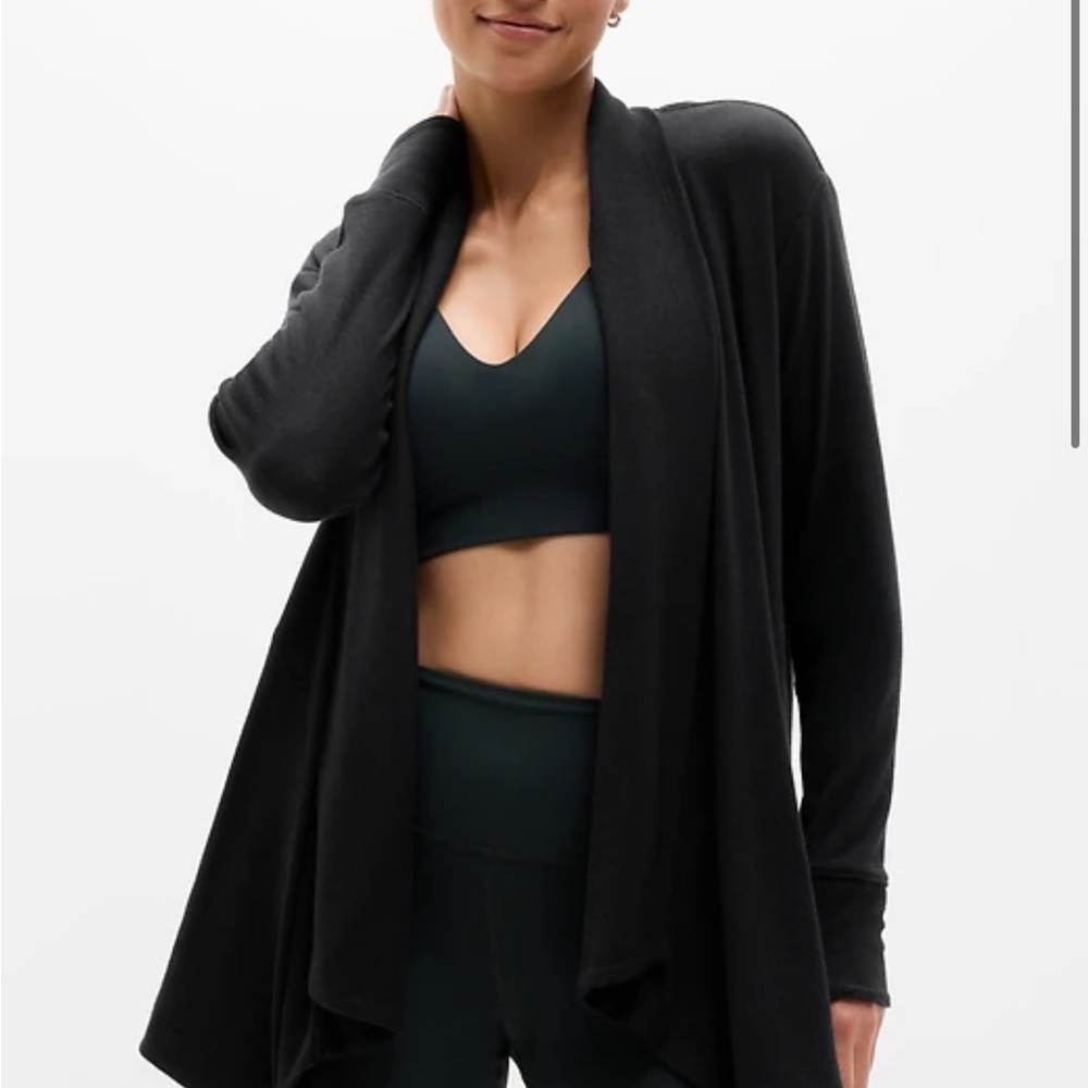 Athleta Pranayama Wrap Black Open Front Cardigan with Pockets Size XS